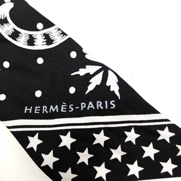 Hermes scarf Twilly Black Silk100% mon-320-091125 - Picture 7 of 9